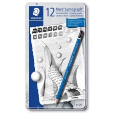 ESTUCHE DE METAL CON 12 LÁPICES, GRADUACIONES 8B,  7B,  6B,  5B,  4B,  3B,  2B,  B,  HB,  F,  H,  2H STAEDTLER 100 G12 S (Espera 4 dias)